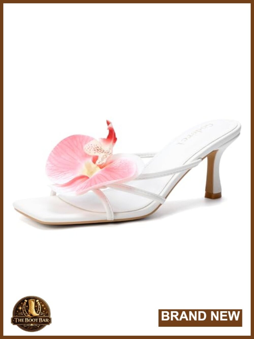 Flower Applique Kitten Heel Slingback Sandals Square Toe Slip On